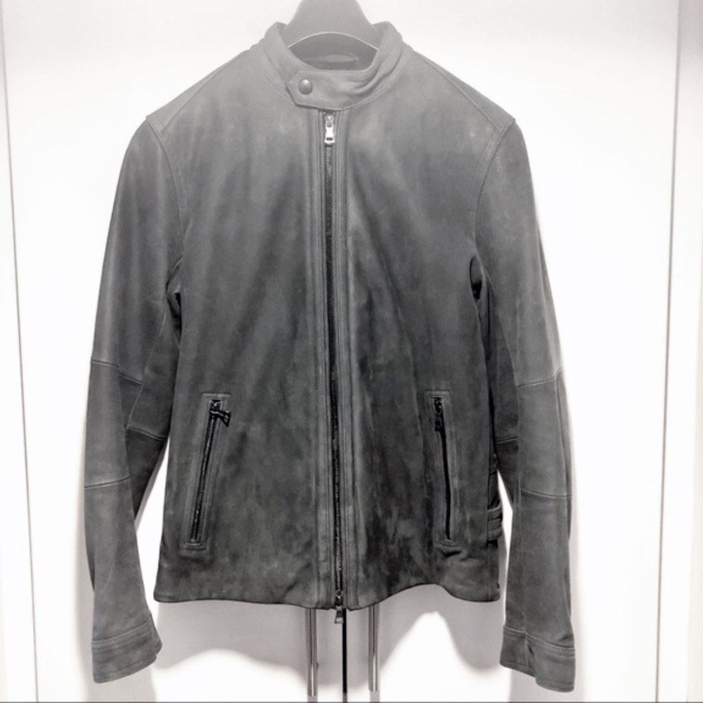 VINCE Nubuck / Leather Grey Moto Jacket, Sz Med